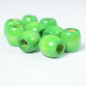 12mm Tube Round Large Hole Green Wooden Beads
